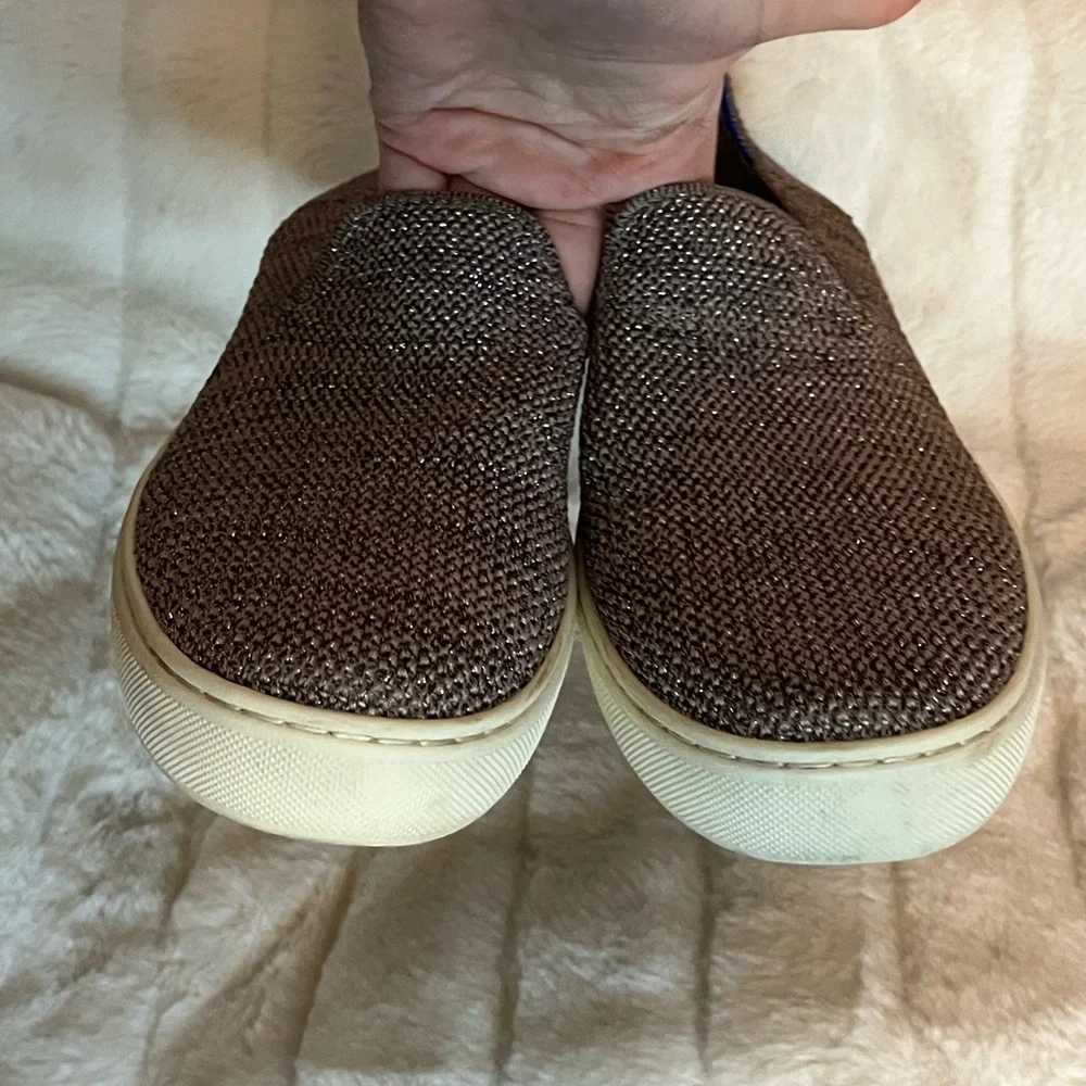 Rothy’s Womens 8 The Original Slip On Sneaker Knit Pink Gold Black Metallic City